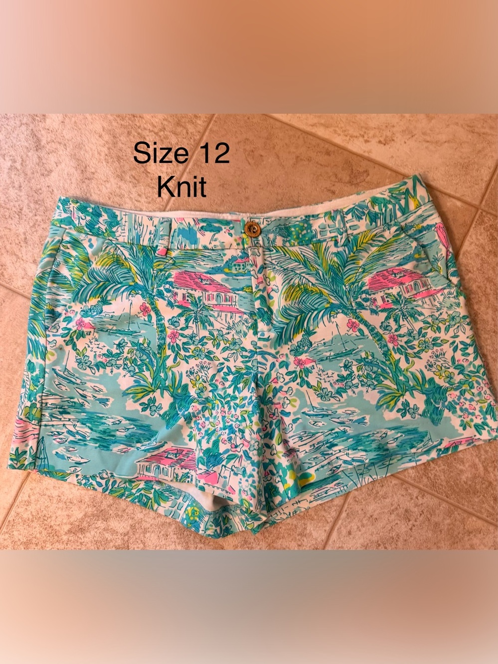 Lilly Pulitzer Tropical Print Women's Knit Shorts - Teal & Pink Size 12